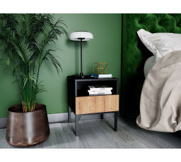 Noční stolek LANZZI 40, Černý Mat/Dub Artisan