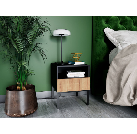 Noční stolek LANZZI 40, Černý Mat/Dub Artisan Noční stolek LANZZI 40, Černý Mat/Dub Artisan