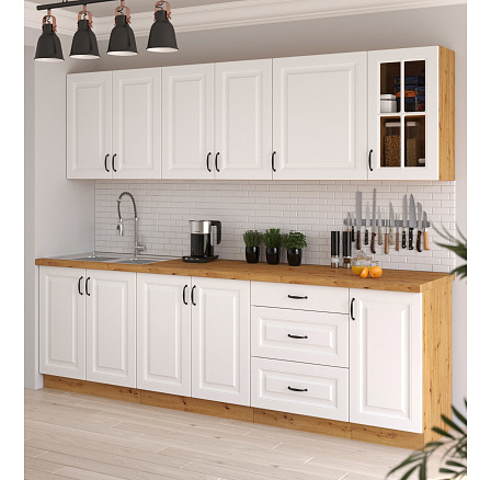 Kuchyňská linka STELLO 3 - 260 cm, Dub Artisan/Bílý mat Kuchyňská linka STELLO 3 - 260 cm, Dub Artisan/Bílý mat