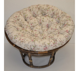 Ratanový papasan 110 cm hnědý polstr motiv ptáci