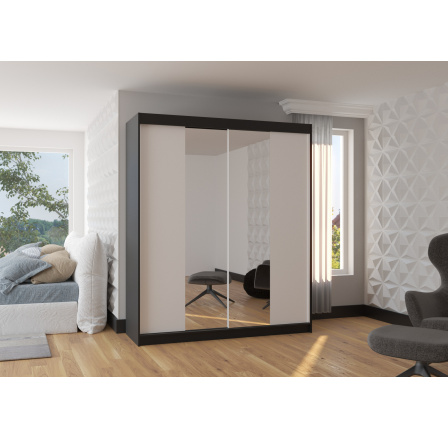 Posuvná skříň se zrcadlem BALANCE 180 Černá+Bílá