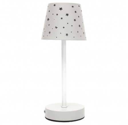 Bílá nabíjecí stolní lampa s prolamovanými hvězdičkami