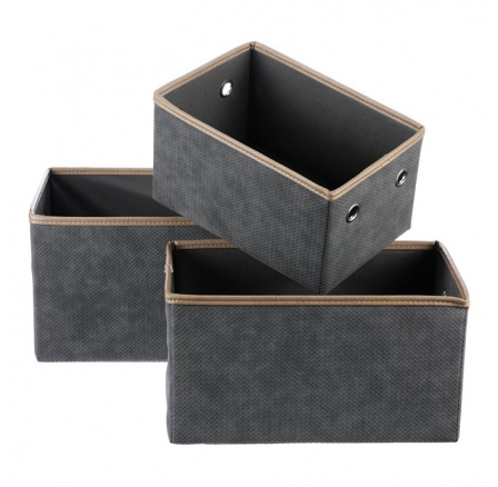 Koš látkový - skládací, šedý, cena za sadu 3 ks