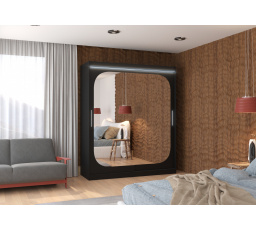 Posuvná skříň se zrcadlem a LED osvětlením ARIZONA 180 Černá+Černá