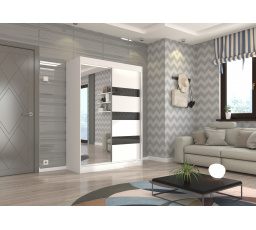 Posuvná skříň se zrcadlem a lacobelem TOURA 150 Bílá+Černý Lacobel