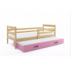 Dětská postel ERYK s přistýlkou 90x200 cm, včetně matrací, Přírodní/Růžová