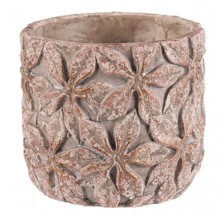 Obal na květiny - střední kulatý, vzor květin, beton
