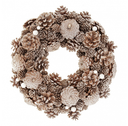 Věnec zdobený - pr. 34 cm, se šiškami, hnědý