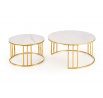 Konferenční stolek MERCURY 3 sada 2 lavic, zlatá/bílý mramor