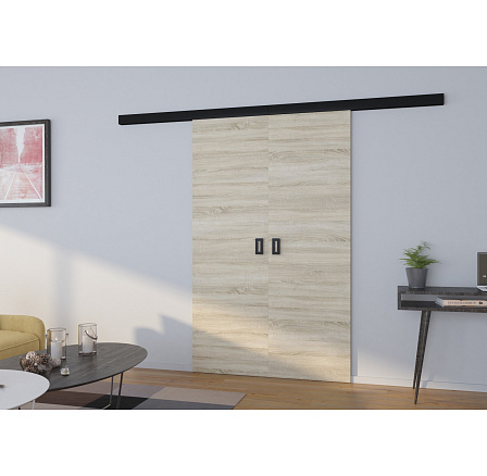 Dveře posuvné nástěnné dvoukřídlé TOPPO 160 Sonoma+Černá