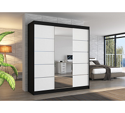 Posuvná skříň se zrcadlem BERGEN 200 Černá+Bílá