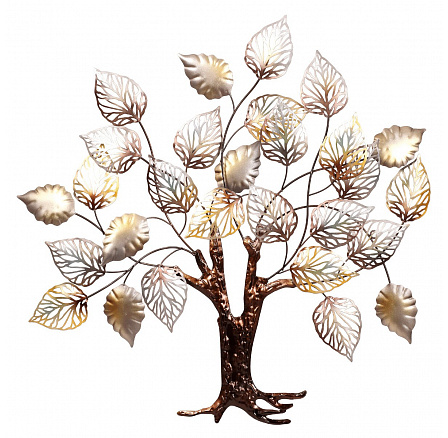 Strom kovový - nástěnná dekorace, zlaté listy
