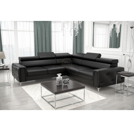 Rohová sedací souprava ORION I s funkcí spaní 255×255 cm přírodní kůže - černá kůže, levá