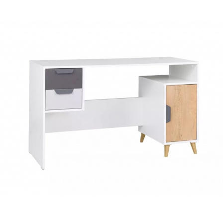 Psací stůl POKER R13, Bílá/Grafit/Dub lefkas/Šedá Psací stůl POKER R13, Bílá/Grafit/Dub lefkas/Šedá