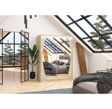 Posuvná skříň se zrcadlem a LED osvětlením ALEN 150 Sonoma+Sonoma