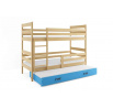 Dětská patrová postel ERYK 3 s přistýlkou 90x200 cm, včetně matrací, Přírodní/Modrá