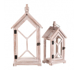 Lucerna dřevěná - tvar domku, cena za sadu 2 ks