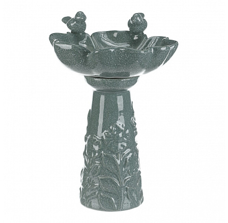 Krmítko/pítko - keramické, květ s ptáčky, stojaté, tm. mentolové