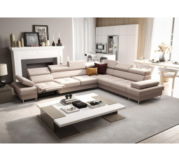 Rohová sedací souprava s funkcí spaní a relaxace GALAXY MAX 350x280 cm - béžová, pravá