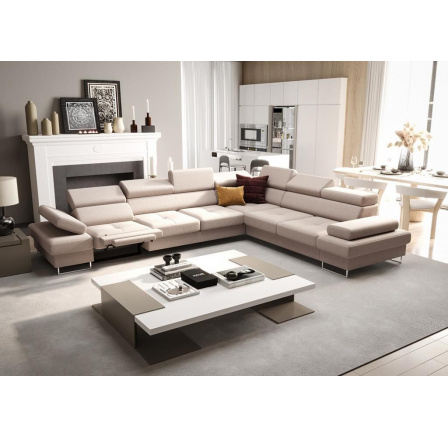 Rohová sedací souprava s funkcí spaní a relaxace GALAXY MAX 350x280 cm - béžová, pravá
