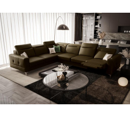 Rohová sedací souprava MALIBU MAX , relax 320x250 přírodní kůže - pravá, Kůže olivově hnědá
