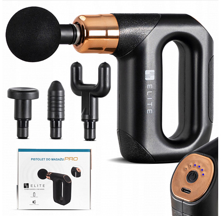 Masážní pistole ME-MG05 se 3 vyměnitelnými nástavci černá