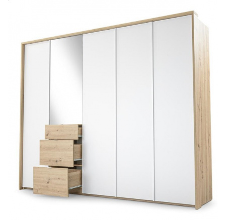 Šatní skříň NICEA 255 se zrcadlem, Bílá + Dub Artisan Šatní skříň NICEA 255 se zrcadlem, Bílá + Dub Artisan