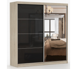 Šatní skříň MULTI 31 - 233 cm, Dub Sonoma/Černý Lesk