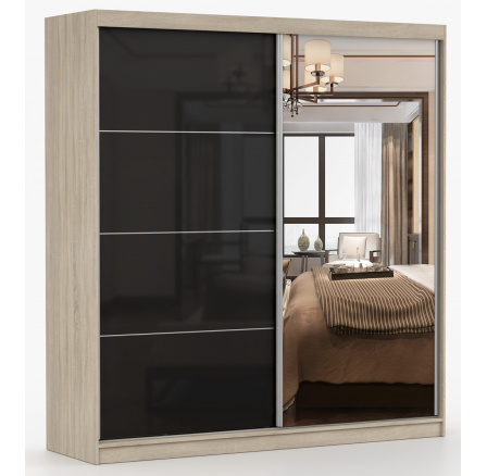 Šatní skříň MULTI 31 - 233 cm, Dub Sonoma/Černý Lesk