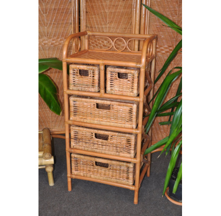 Ratanová komoda 3+2 zásuvky koňak - poslední kus