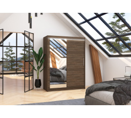 Posuvná skříň se zrcadlem a LED osvětlením BIANCO 150 Choco+Choco