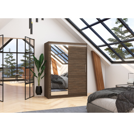 Posuvná skříň se zrcadlem a LED osvětlením BIANCO 150 Choco+Choco Posuvná skříň se zrcadlem a LED osvětlením BIANCO 150 Choco+Choco