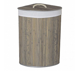 Koš prádelní - bambusový, rohový s víkem, tmavě šedý