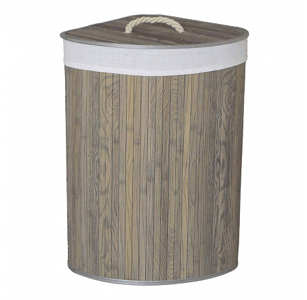 Koš prádelní - bambusový, rohový s víkem, tmavě šedý Koš prádelní - bambusový, rohový s víkem, tmavě šedý