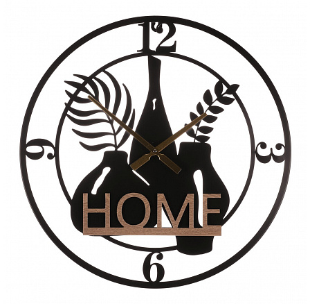 Hodiny nástěnné - pr. 60 cm, kov a MDF, nápis "HOME"