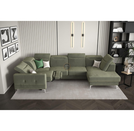 Rohová sedací souprava MALIBU MAX II s funkcí spaní a relaxací 180x350x182 cm - Olivová , levá strana