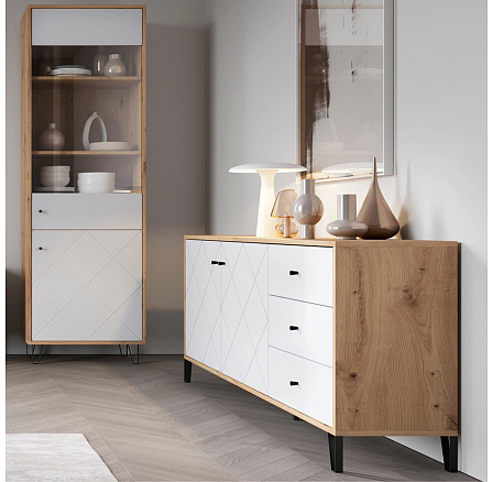 Komoda BACARDI 183 cm Dub Artisan/Bílá