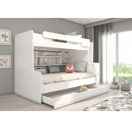 Patrová postel se schody a matracemi HARELL Bílá+Bílá