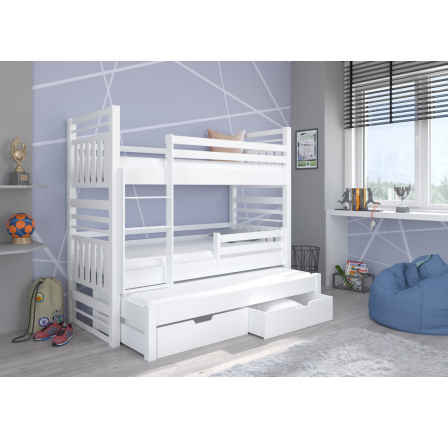 Třílůžková patrová postel HIPPO 180x80 Bílá