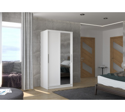 Šatní skříň s posuvnými dveřmi a zrcadlem BAROS 100 Bílá+Bílá