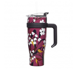 Termohrnek s uchem Fleur 1,2l růžový