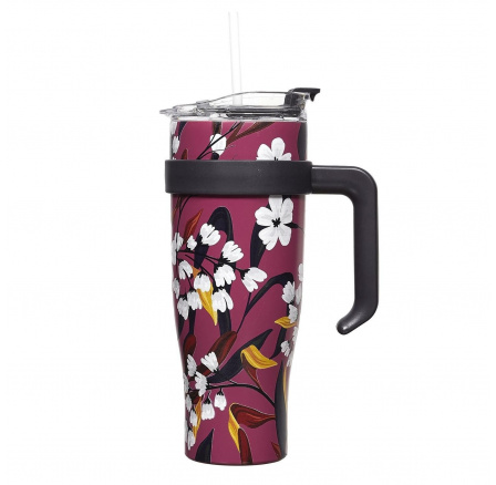 Termohrnek s uchem Fleur 1,2l růžový