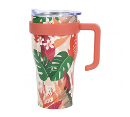 Termohrnek Mini Miami Floral s červeným držadlem
