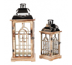 Lucerna dřevěná - kovová stříbrná stříška, cena za sadu 2 ks