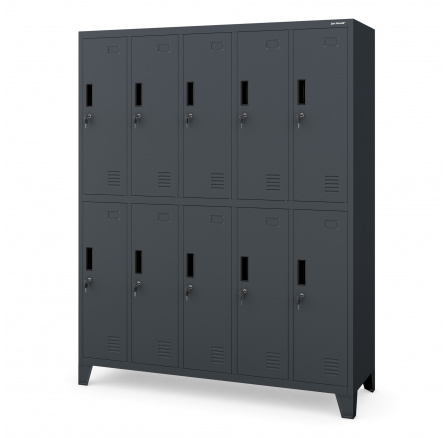 Kovová uzamykatelná šatní skříňka na oblečení s 10 boxy antracitová: BARTEK 1360 x 1720 x 450 mm