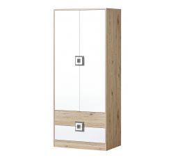 Šatní skříň NICO 01, Světlý Dub/Bílá/Šedá