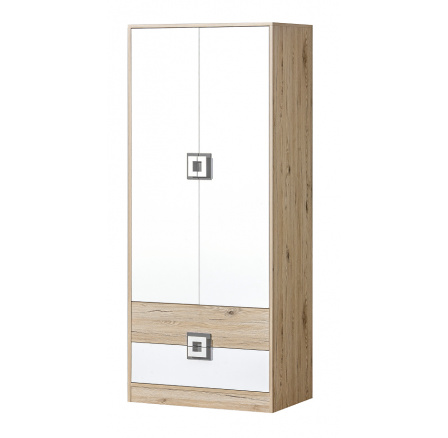 Šatní skříň NICO 01, Světlý Dub/Bílá/Šedá