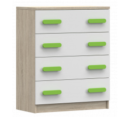 Komoda 4S SMYK III - 02, Dub Sonoma/Bílá/Zelená