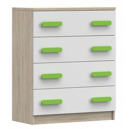 Komoda 4S SMYK III - 02, Dub Sonoma/Bílá/Zelená
