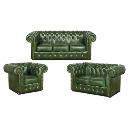 Sedací souprava Chesterfield Classic 3+2+1 kůže zelená